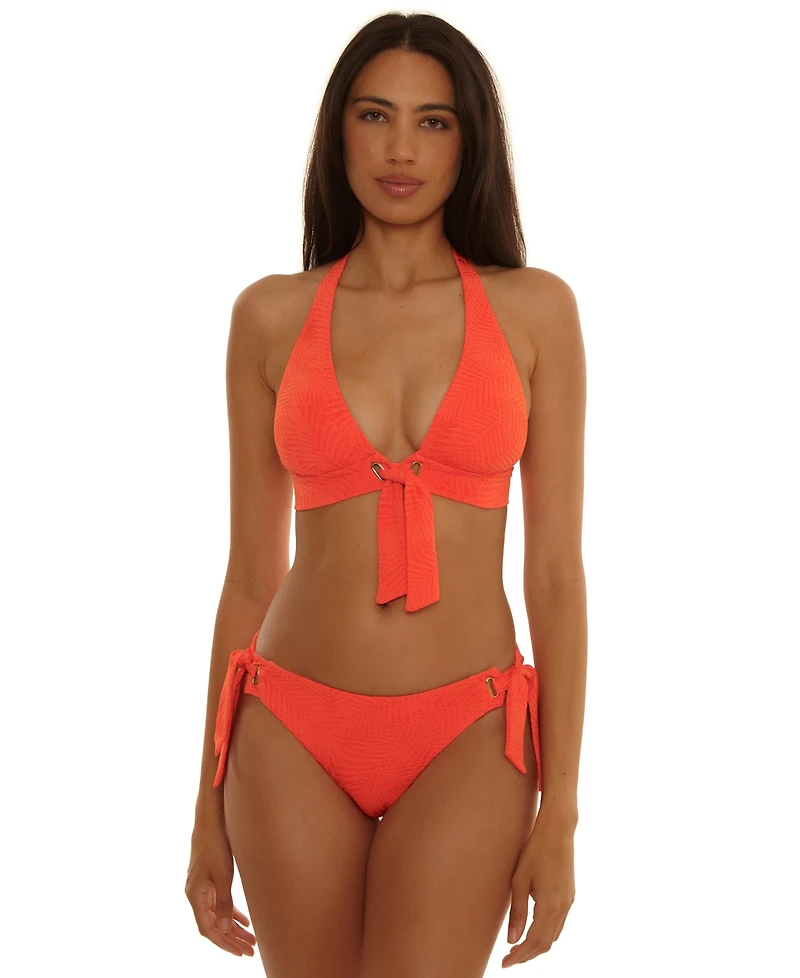 Trina Turk Women's Oasis Textured Grommet Front Halter Neck Swim Top