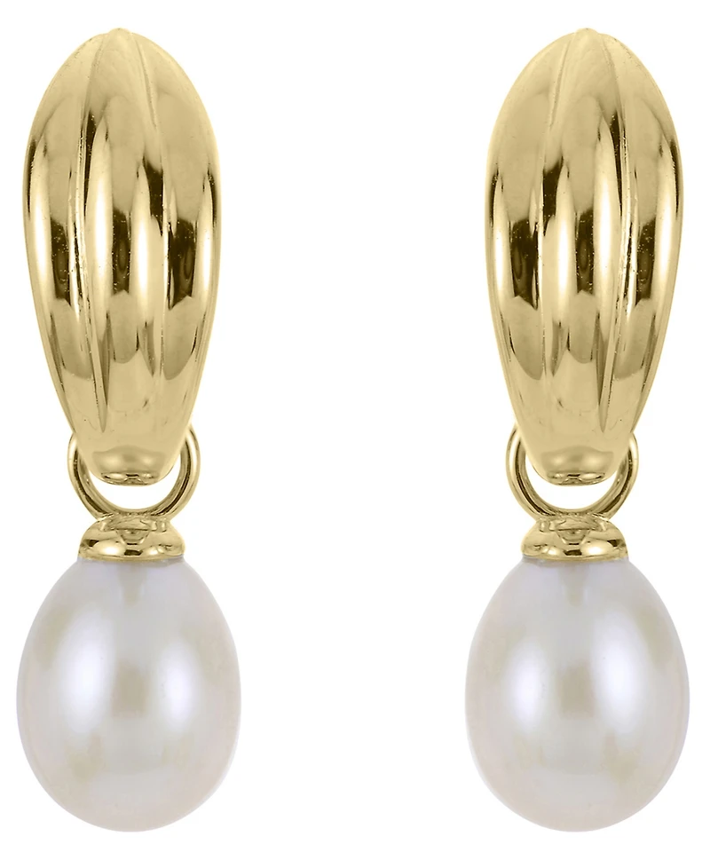 Macy's Cultured Freshwater Pearl (6.5-7mm) Hoop Drop Earrings in 14k Gold-Plated Sterling Silver