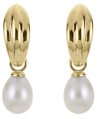 Macy's Cultured Freshwater Pearl (6.5-7mm) Hoop Drop Earrings in 14k Gold-Plated Sterling Silver