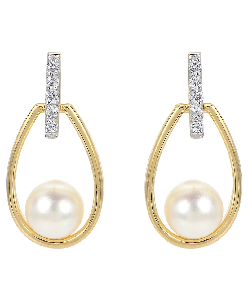 Macy's Cultured Freshwater Pearl (6-6.5mm) & Lab-Created White Sapphire (0.13 ct. t.w.) Drop Earrings in 14k Gold-Plated Sterling Silver
