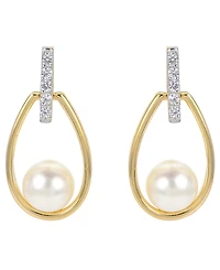 Macy's Cultured Freshwater Pearl (6-6.5mm) & Lab-Created White Sapphire (0.13 ct. t.w.) Drop Earrings in 14k Gold-Plated Sterling Silver