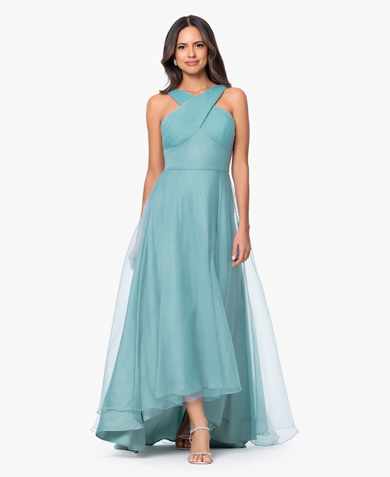 Betsy & Adam Women's Sleeveless Halter Neck Gown