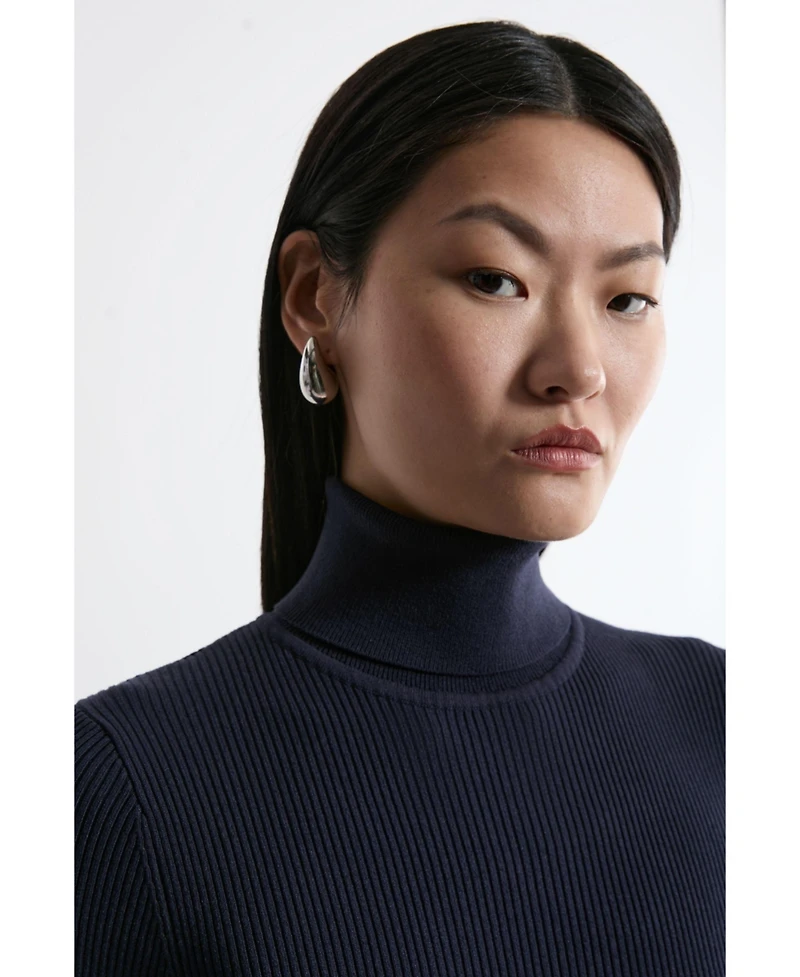 Karen Millen Women's Roll Neck Belted Flippy Hem Mini Dress