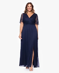 Xscape Plus Beaded Sleeve Slit Gown