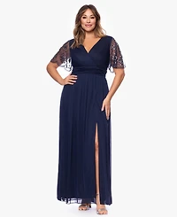 Xscape Plus Beaded Sleeve Slit Gown