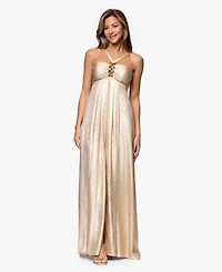 Xscape Petite Metallic Hardware Halter Neck Gown