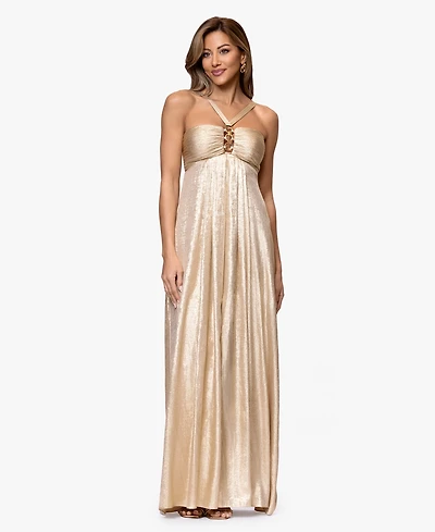 Xscape Petite Metallic Hardware Halter Neck Gown
