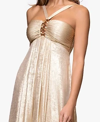 Xscape Petite Metallic Hardware Halter Neck Gown