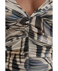 Karen Millen Women's Marble Print Mesh Plunge Maxi Dress