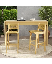 sumyeg Patio Teak Wood Bar Stool with Rattan Backrest and Seat