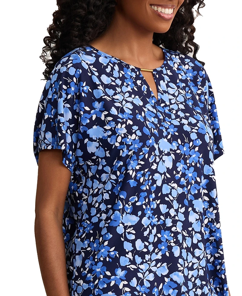 Jones New York Women's Extend Shoulder Placket Round Neck Top