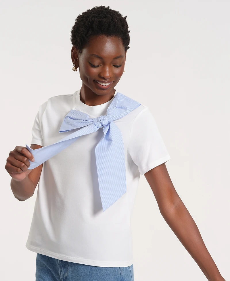 Isaac Mizrahi Women's Short-Sleeve Bow Knit T-Shirt