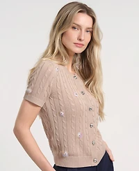 Isaac Mizrahi Women's Short-Sleeve Cropped Cardigan Sweater