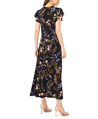 Msk Women's Flutter Sleeve V-Neck Midi Dress