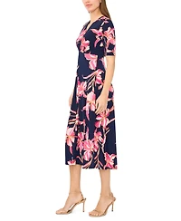 Msk Women's Short-Sleeve V-Neck Twist Front Midi Dress