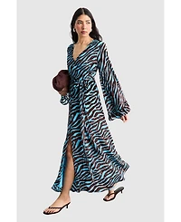 Warehouse Women's Burnout Velvet Plunge Maxi Dress