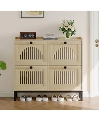 gaomon Modern 4 Turn Over Drawer Shoe Storage Cabinet - Adjustable Shelves, Space-Saving Wooden Organizer, Hollow-Out Panel & Black Handles