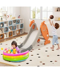 Mecale 4-in-1 Indoor Kids Slide with Basketball Hoop & Rings, Ages 3+