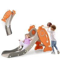 Mecale 4-in-1 Indoor Kids Slide with Basketball Hoop & Rings, Ages 3+