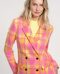Isaac Mizrahi Women's Long-Sleeve Plaid Sequin Blazer