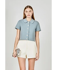 endless rose Women's Jewel Buttoned Cropped Knit Top