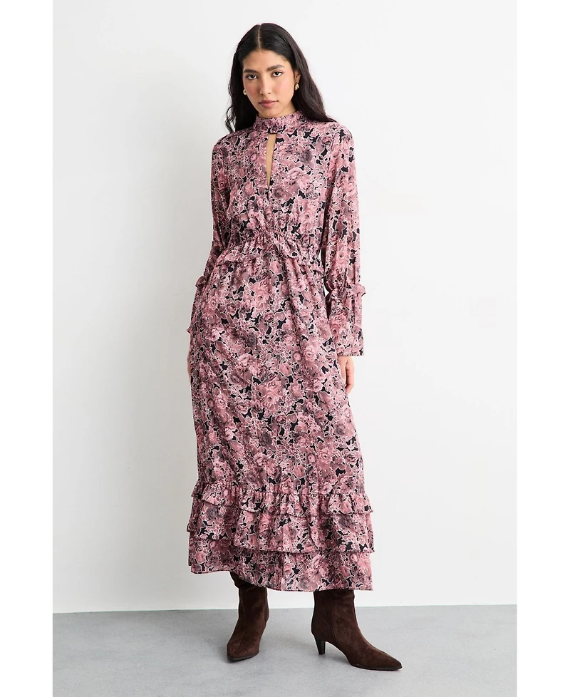 Warehouse Women's Chiffon Shirred High Neck Midi Dress