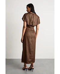 Warehouse Women's Leather Look Twist Front Midi Dress