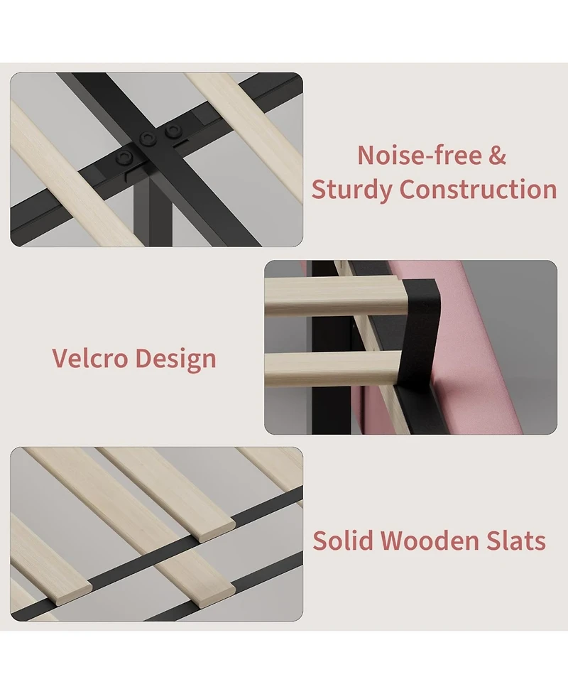 gaomon Bed Frame with Wingback Headboard, Velvet Upholstered Platform Bedframe Wood Slats, No Box Spring Needed, Easy Assembly