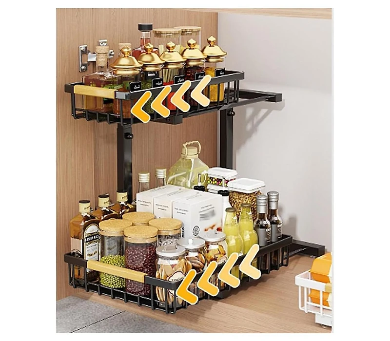 Gaomon Under Sink Organizer, Kitchen Organizers and Storage Basket, Slide Out 2 Tier Metal Shelf, Carbon Steel Pantry Cabinet Organizer