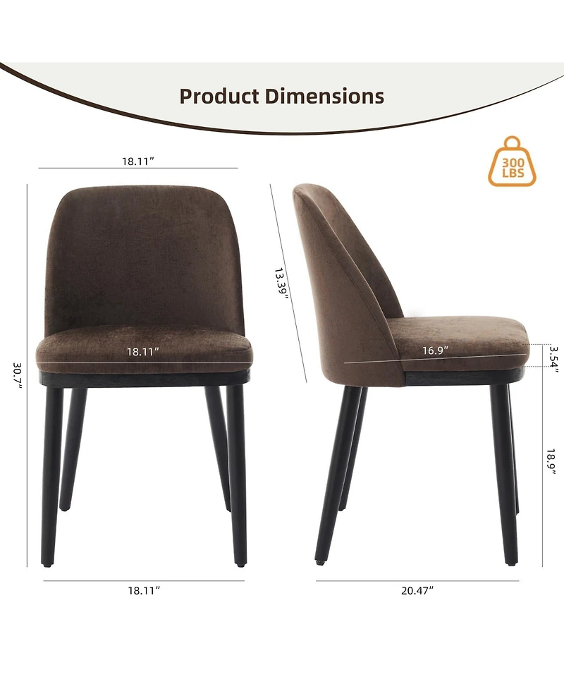 gaomon Modern Linen Upholstered Dining Chair Set with Curved Back and Solid Wood Legs