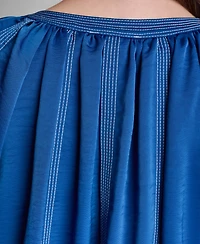 Dkny Women's Puff-Sleeve Top Stitch Tie Front Blouse