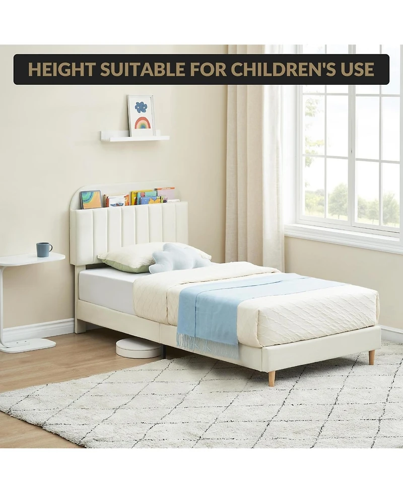 gaomon Full Bed Frame Storage Headboard Velvet Upholstered Platform Bed Kids Wood Slats Noise Free