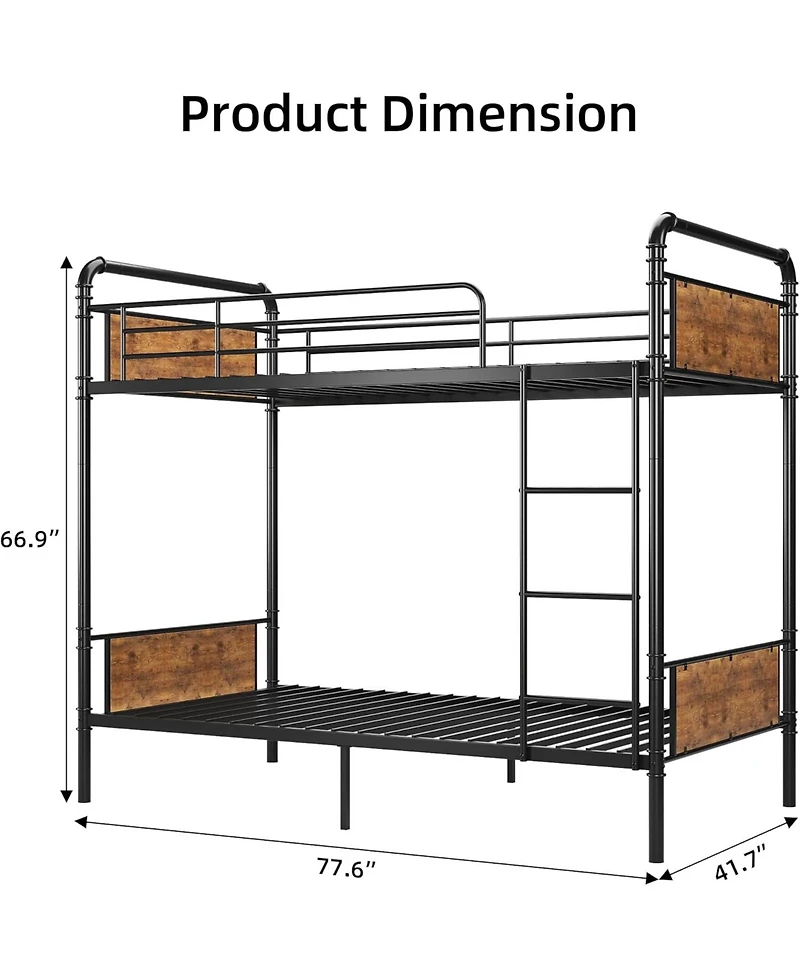 gaomon Twin Metal Bunk Bed Twin Over Twin With Ladders Tall Guardrail Space Saving For Kids Adults No Box Spring