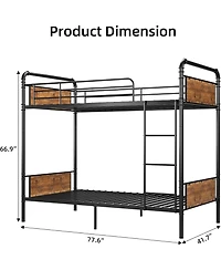 gaomon Twin Metal Bunk Bed Twin Over Twin With Ladders Tall Guardrail Space Saving For Kids Adults No Box Spring