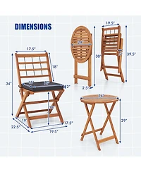 sumyeg 3-Piece Acacia Wood Patio Bistro Set with Seat Cushions