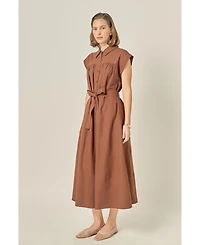 English Factory Women's Linen Belted Midi Dress