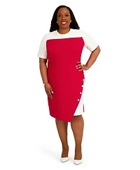 Kasper Women's Short-Sleeve Crewneck Colorblocked Midi Dress