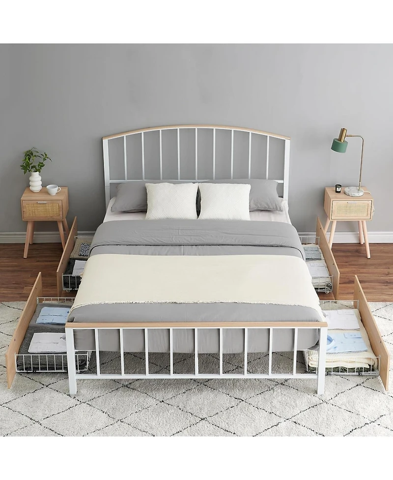 gaomon Queen Metal Bed Frame With Headboard and Footboard 4 Storage Drawers No Box Spring Space Saving