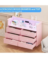 gaomon Storage Cabinet, 6 Drawer Storage Cabinet with Light & Outlet - Mdf + Pb + Iron, Convenient Storage for Bedroom or Living Room