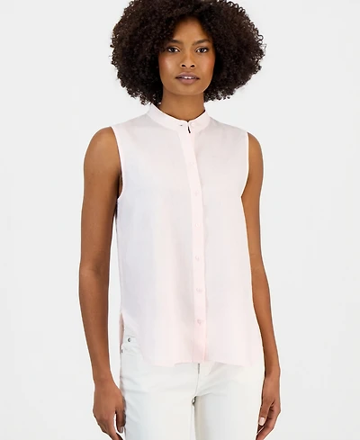 Eileen Fisher Women's Linen Sleeveless Band-Collar Shirt