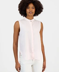 Eileen Fisher Women's Linen Sleeveless Band-Collar Shirt