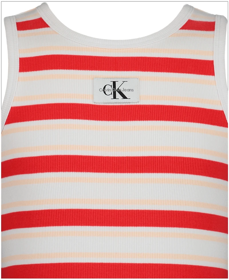 Calvin Klein Girls' 7-16 Striped Crewneck Tank Dress