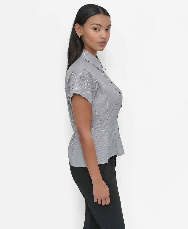 Dkny Petite Collared Cap-Sleeve Blouse