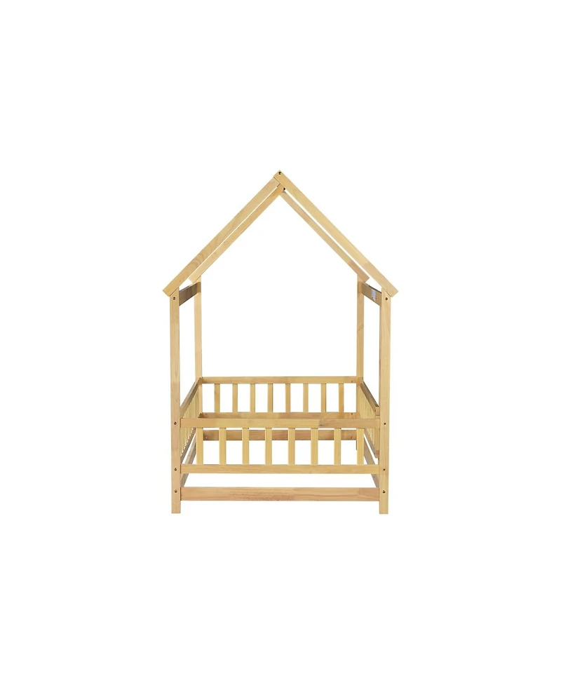 Streamdale Furniture Streamdale Twin Size House Floor Bed with Roof Frame & Guardrails