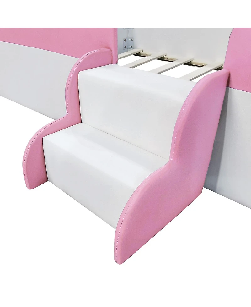 Streamdale Furniture Twin Size Upholstered Daybed with Fence and Stairs