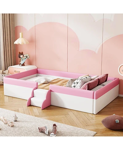 Streamdale Furniture Twin Size Upholstered Daybed with Fence and Stairs