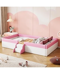 Streamdale Furniture Twin Size Upholstered Daybed with Fence and Stairs