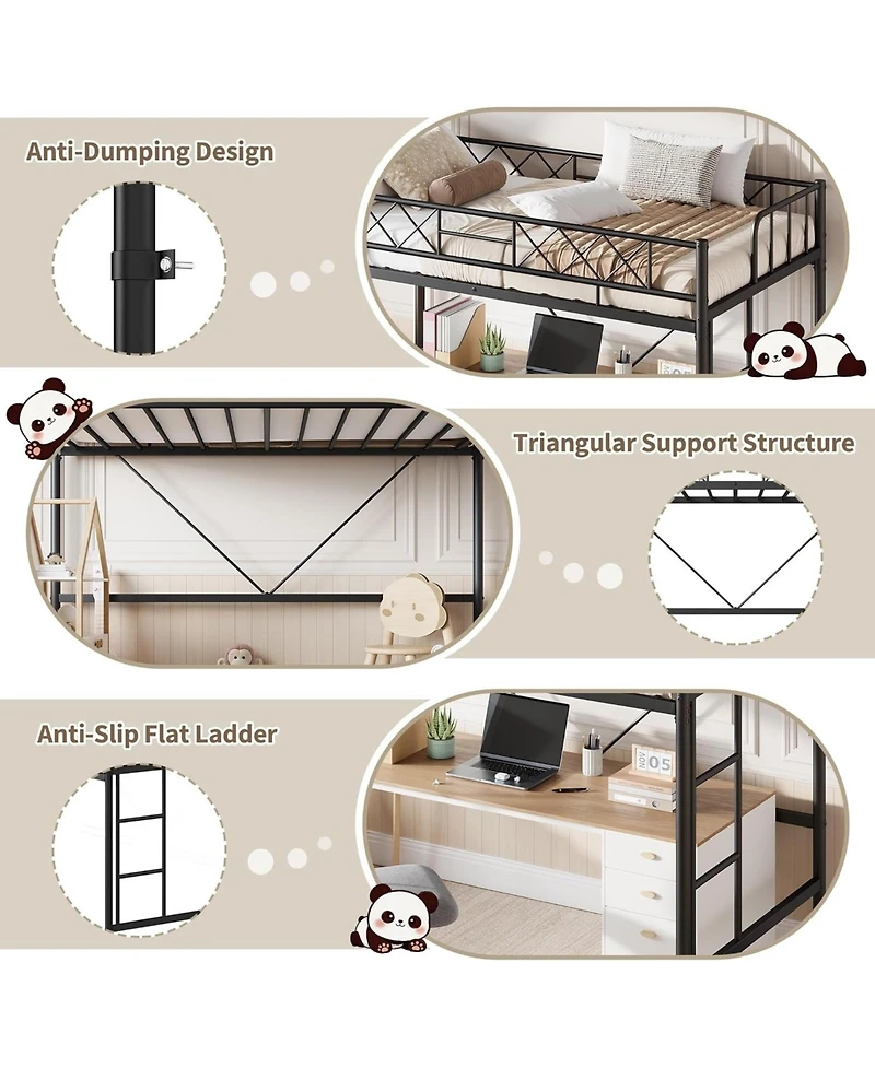 gaomon Loft Bed for Teens & Adults, Metal Frame with Safety Guardrail Flat Ladder Rung, Heavy Duty Steel Slats, Space Saving Design, No Box