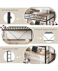 gaomon Loft Bed for Teens & Adults, Metal Frame with Safety Guardrail Flat Ladder Rung, Heavy Duty Steel Slats, Space Saving Design, No Box