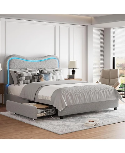 gaomon Boucle Upholstered Queen Bed Frame with Headboard Soft Cloud Bed Thick Footboard Rounded Corners No Box Spring